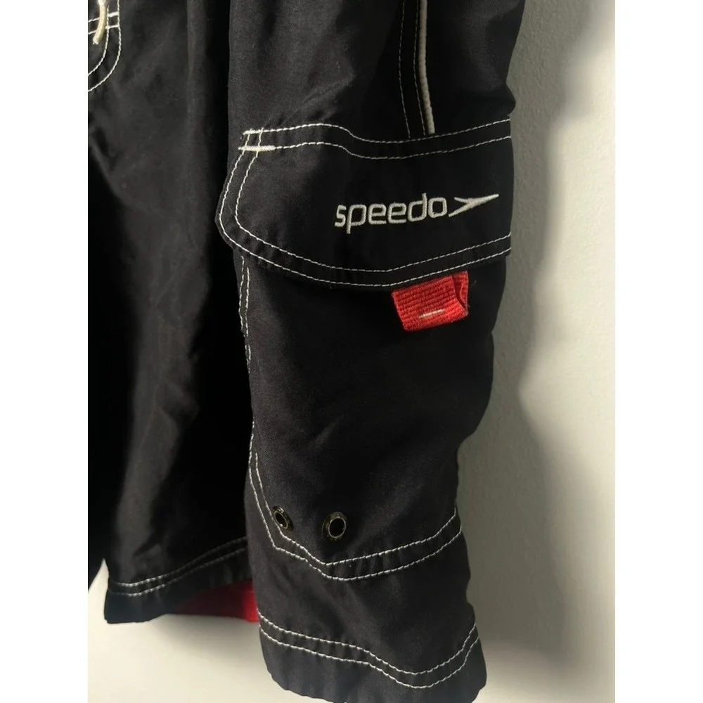 Speedo‎ Swim Trunks Mens XXL Black Cargo Pocket Contrast Stitch Board Shorts